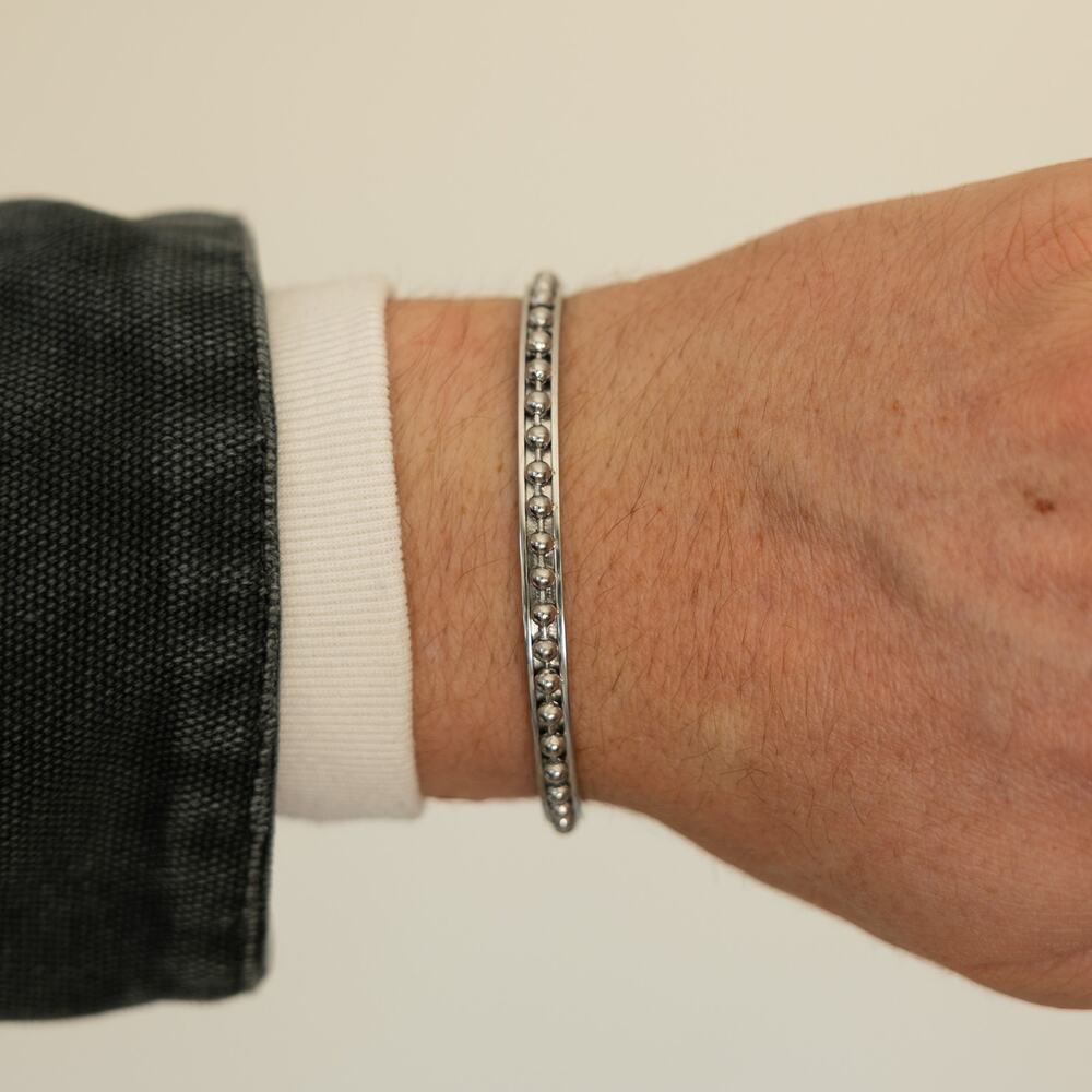 Vintage Silver Beaded Cuff Bracelet Y2K Minimalist Open Bangle Jewelry Unisex